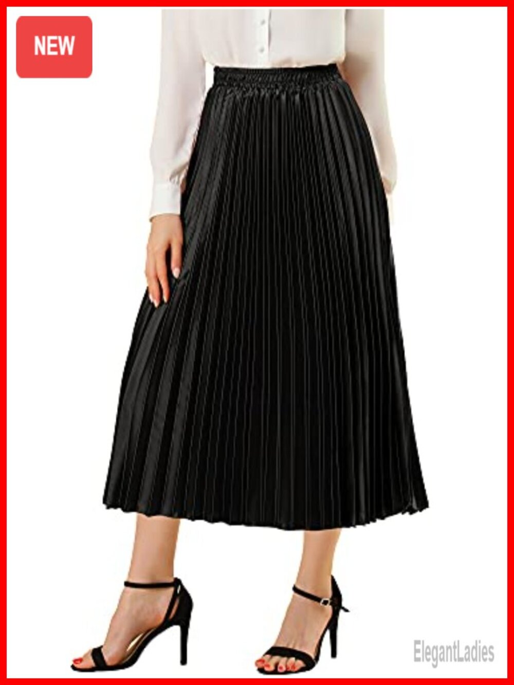 Women Metallic Pleated Midi Skirt High Waisted A Line Party